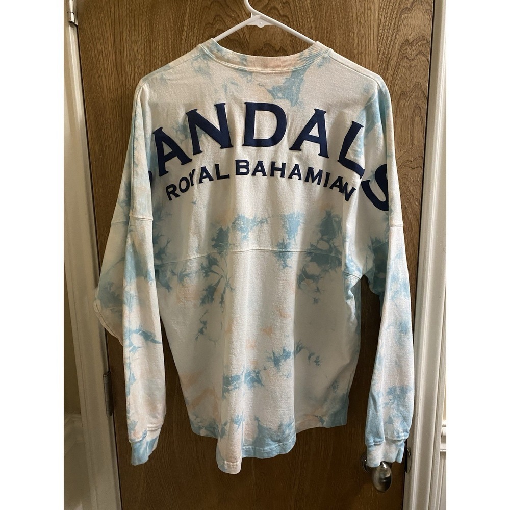Spirit Jersey SANDALS Royal Bahamian Long Sleeve Top Blue White Peach Tie Dye S